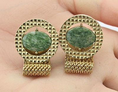 Boutons De Manchette Vintage Or Et Jade - Modèle Mesh #463 - Portés Une Ou Deux Fois