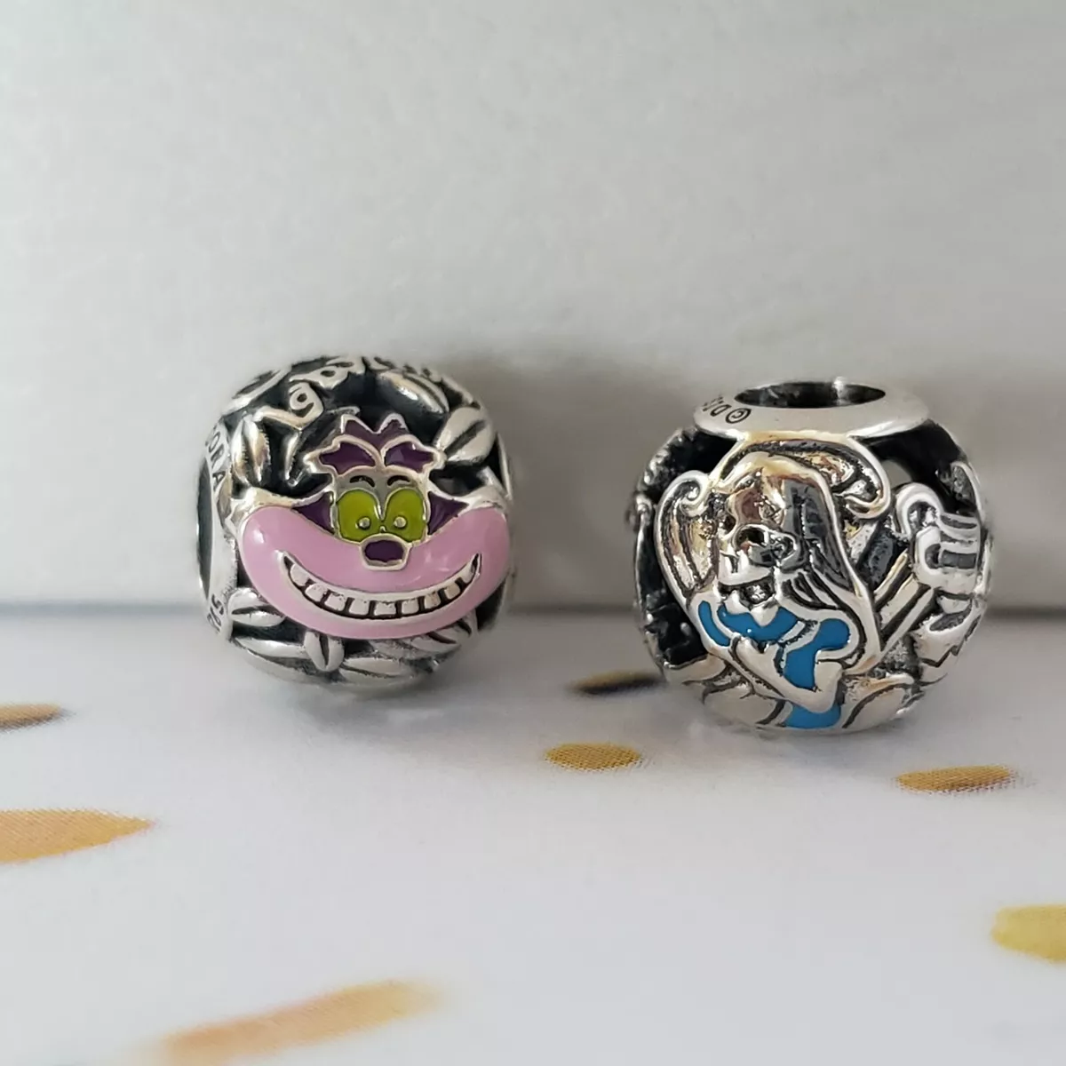 Set Of 2 New Pandora Charms Alice In Wonderland and Cheshire Cat Openwork