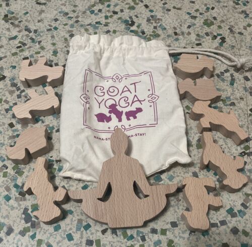 Goat Yoga Wooden Figurine Stacking Game Original FRED & Drawstring Carry Bag FUN - Picture 1 of 1