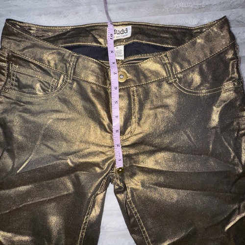 Mudd Size 11 Juniors Pants Metallic Gold Bronze Stretch Straight Y2K Shimmer 90s - Picture 6 of 11