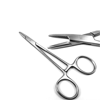 SET OF 6 BAUMGARTNER LOCKING NEEDLE HOLDER 5.5'' SERRATED JAW SURGICAL VETERINARY