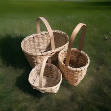 3-Sturdy Wicker Rattan Woven Baskets 3 Different Shapes  Sizes Vintage