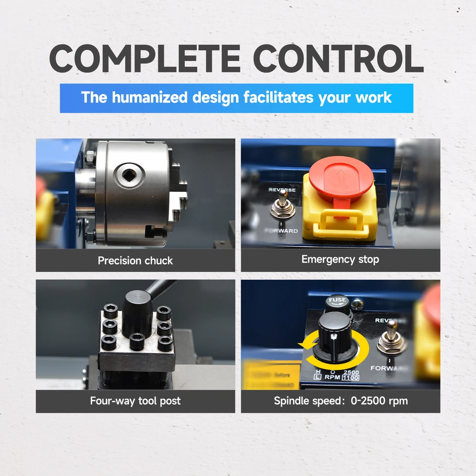 Mini Metal Lathe 7" x 12" 400W Benchtop Metalworking Variable Speed 50-2500RPM - Image 4 of 4