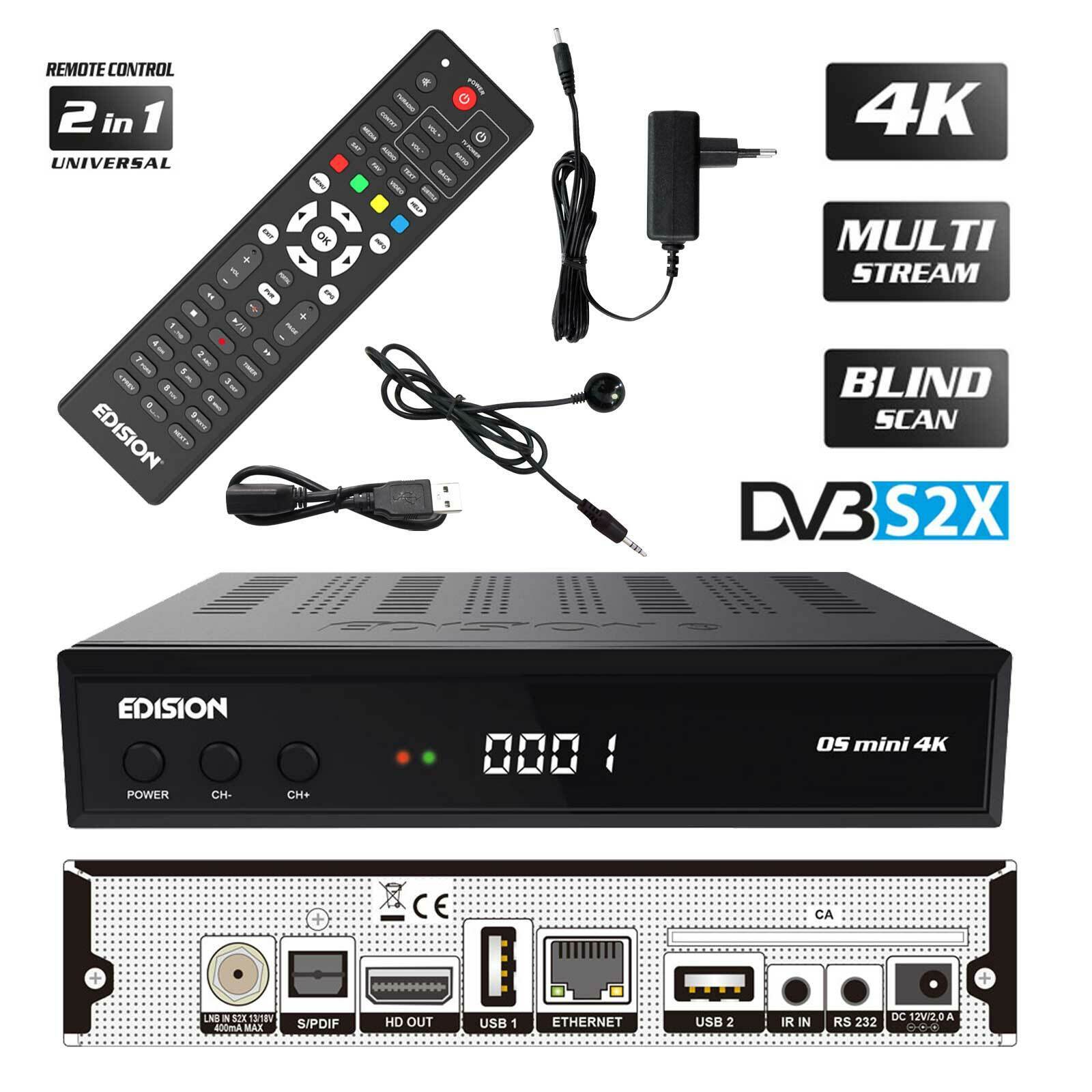 Edision OS Mini 4K UHD Sat Receiver DVB-S2X E2 Linux HEVC LAN USB Multi Stream