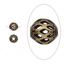 100 Antiqued Gold Plated Brass 6mm Cut Out Round Beads with 1.5mm Hole