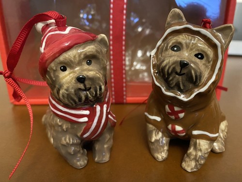 NIB New Blue Sky Clayworks Stoneware Terrier Dog Puppy Christmas ORNAMENTS Set 2 - Picture 5 of 10