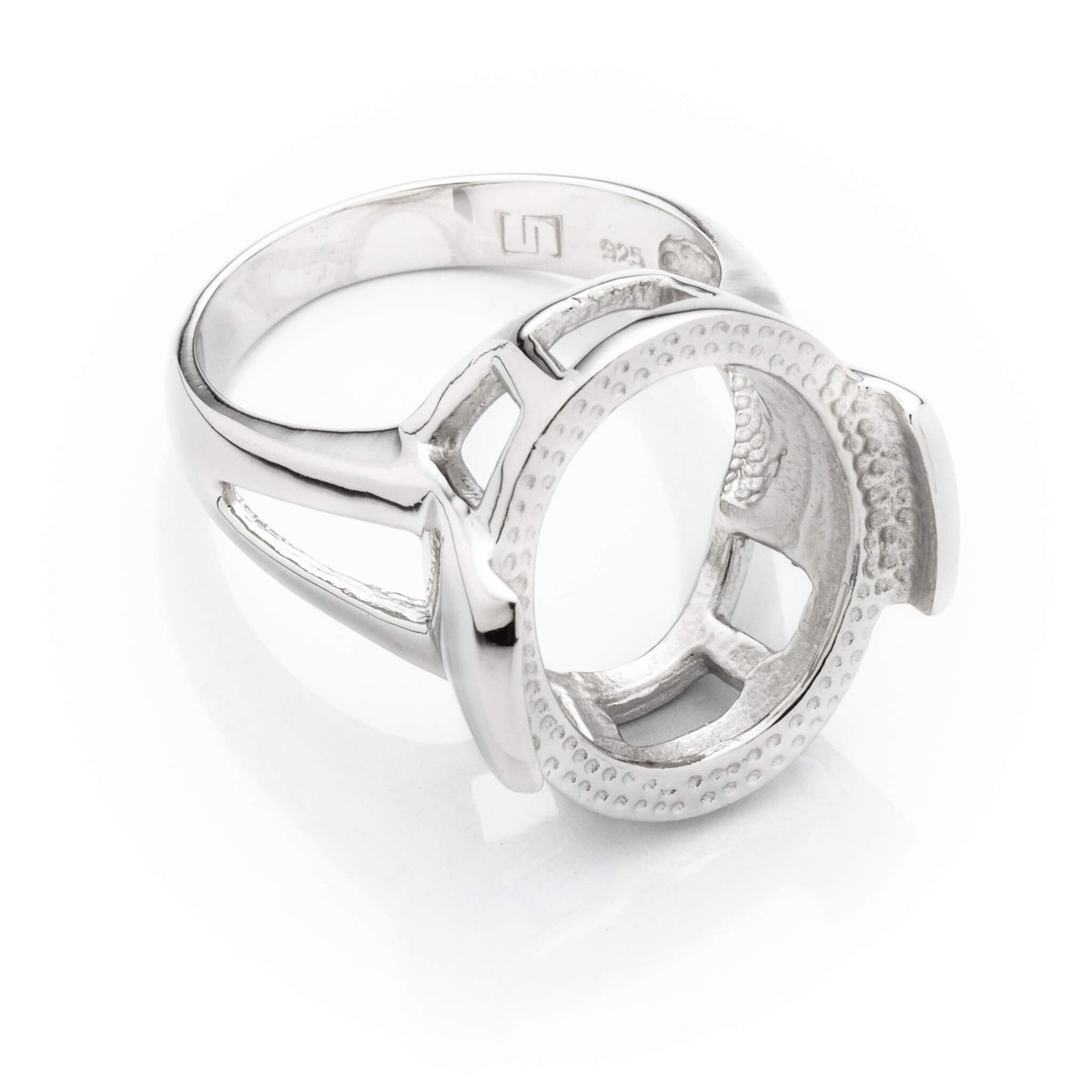 Hollow Ring Setting with Oval Prongs Mounting in Sterling Silver