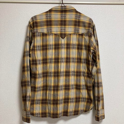 Flat Head Flannel Western Shirt Yellow Brown Check Mens Size 38 From Japan - Picture 2 of 3