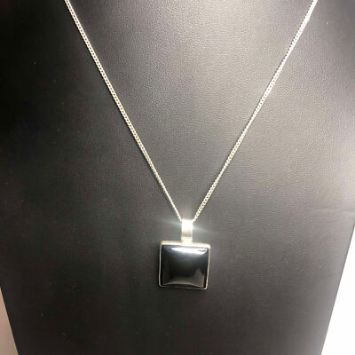 810 Vintage Sterling Onyx Anhänger 925 Midcentury Modernist 18'' Kette gemarkt JM 11,5g
