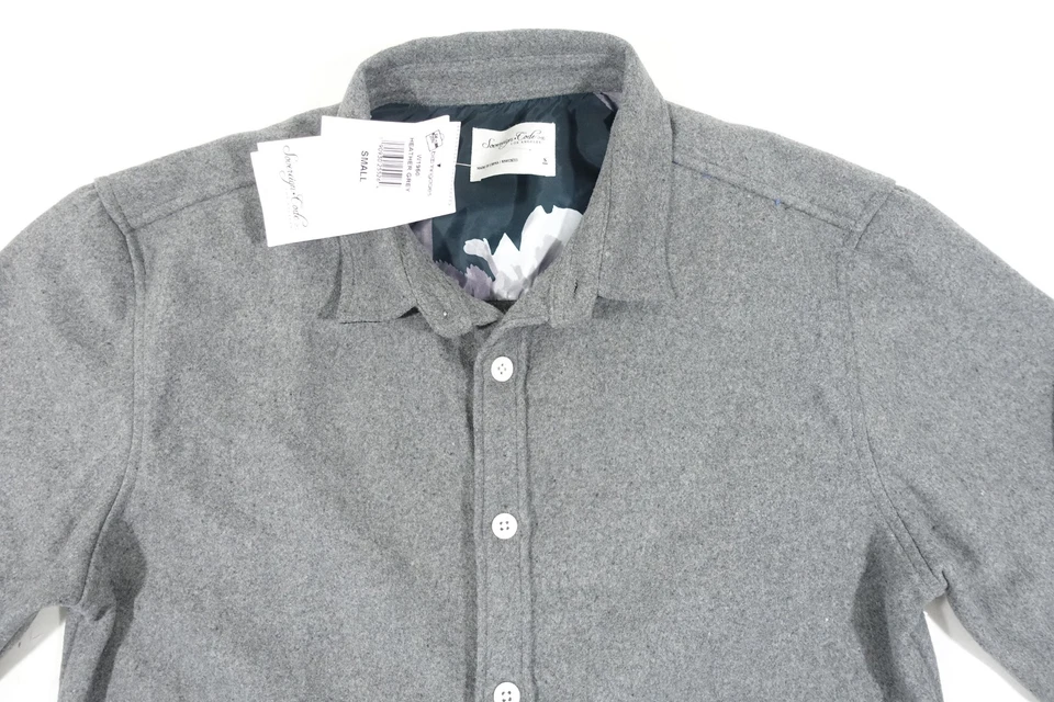 SOVEREIGN CODE GRAY SMALL THICK HEAVYWEIGHT FLANNEL FELT BUTTON FRONT SHIRT MENS - Image 3 of 4