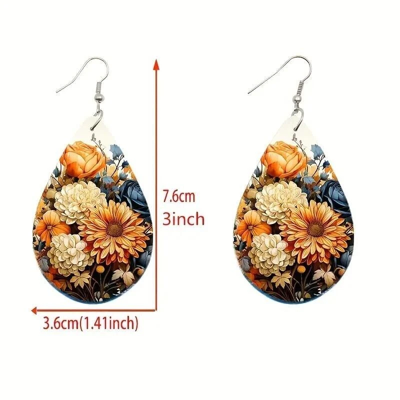 Модный богемное акварель цветок узор деревянный воды капли серьги подвеска подарок - Изображение 2 из 3