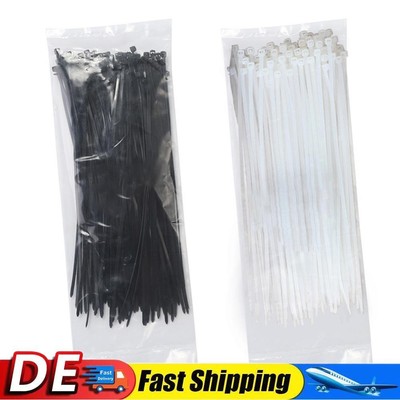 Black White 100pcs Nylon Cable Ties 3 Sizes Wire Organizer Fasten Ring Zip Ties