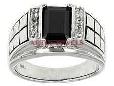 Naturale Onice Nera Con 14K Placcato Oro Bianco Anello Argento per Uomo #2920