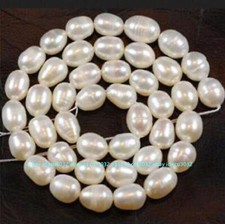 Real Pearl 8-9mm White Freshwater Cultured Pearl Rice Loose Beads 15''