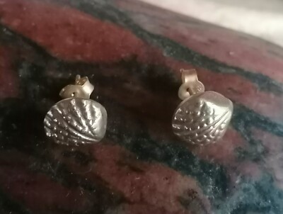 Unikat Ohrstecker Silber 925 vergoldet ziselierte Muschel