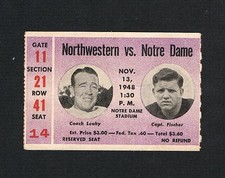 1948 NOTRE DAME v NORTHWESTERN football game ticket pic Coach Leahy Capt Fischer