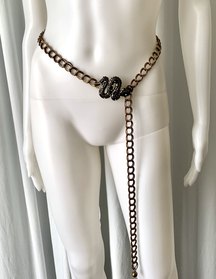 Kenneth Jay Lane Chain Belt with Enameled Snake R… - image 1
