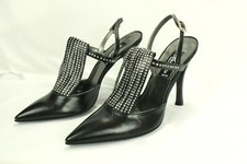 Vero Cuoio Women's Black Leather Crystal Shoes Size 39 Made In Italy Retail 690