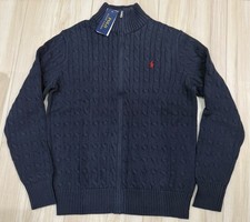 NWT Polo Ralph Lauren Boys XL 18-20 Navy Cable Knit Full Zip Cotton Sweater