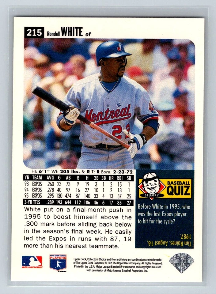 1996 Collector's Choice #215 Rondell White Montreal Expos Baseball Card - Image 2 of 2