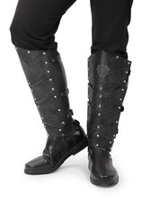 FURPHI Medieval Faux Leather Leg Armor Boot Covers Vintage Standard, Black