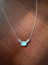 Ladies Fashion Jewelry Necklace Isabella M. w/  Shiny Teal Blue Pendant