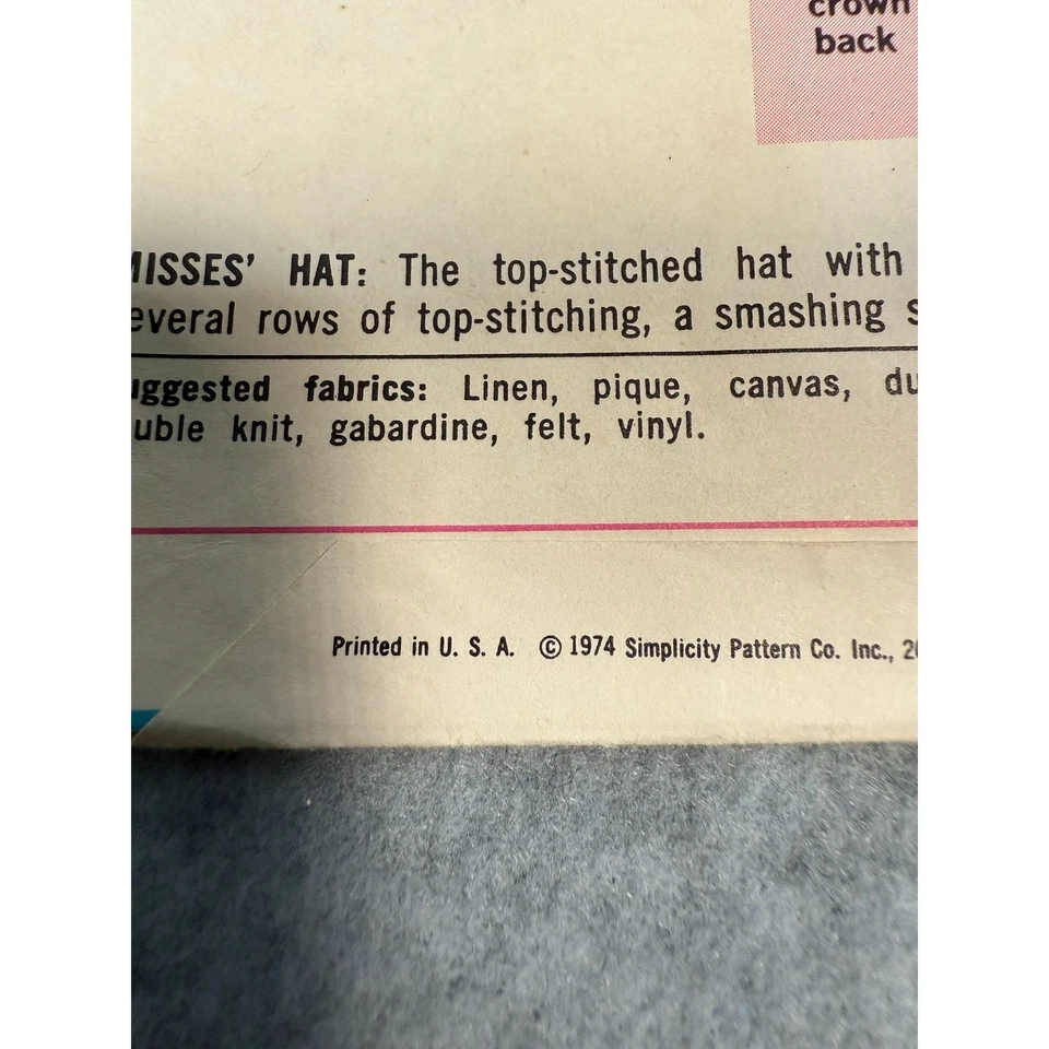 VTG Simplicity 6431 Sun Hat Sewing Pattern 1970s Wide Brim Hat UNCUT Boho Chic - Image 4 of 4
