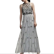 BHLDN Amada Beaded Sequin Maxi Gown NWT 10 Blue Gray Anthropologie MOB Wedding
