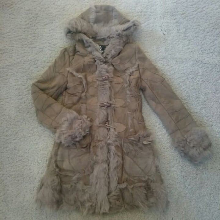 M patchwork shearling coat genuine lamb leather b… - image 1