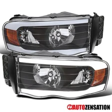 Fit 2002-2005 Dodge Ram 1500 2500 3500 Black Headlights Lamp LED Bar Left+Right