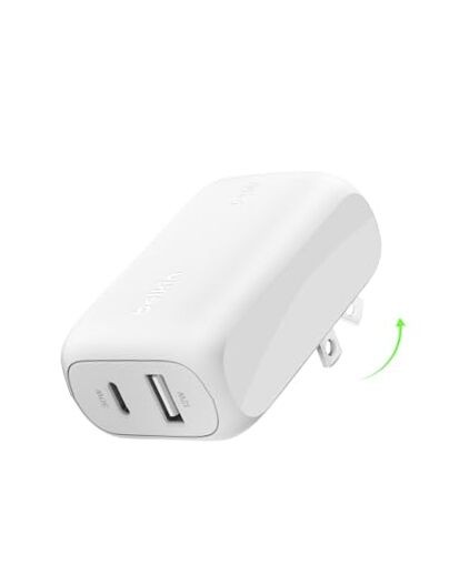 BoostCharge 42W Dual Port Wall Charger, USB-C + USB-A Charger Fast White