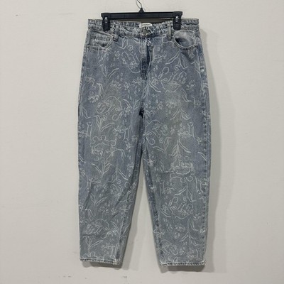 Nordstrom By Cristina Martinez Tapered Jeans Womens 14 Blue Floral 28 Inseam