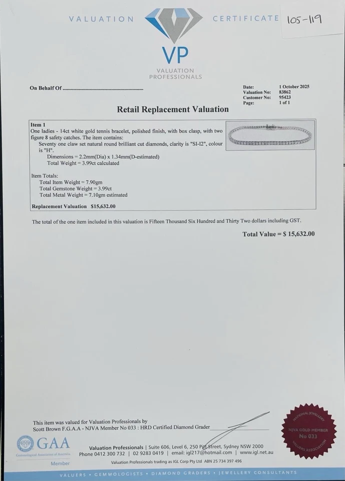 14ct White Gold Diamond Tennis Bracelet – 3.99ct – With Valuation Certificate - Image 4 of 4