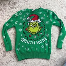 Dr Seuss The Grinch Mode Christmas Sweater Kids Green Pullover size Medium