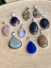 10 Gemstone Pendant Job Lot Jasper Dendrite Opal Labradorite Amazonite Jasper