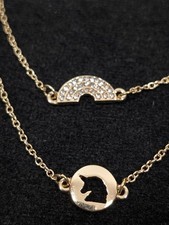 Set of 2 Gold Tone Rainbow Unicorn Chain Bracelets 10 in