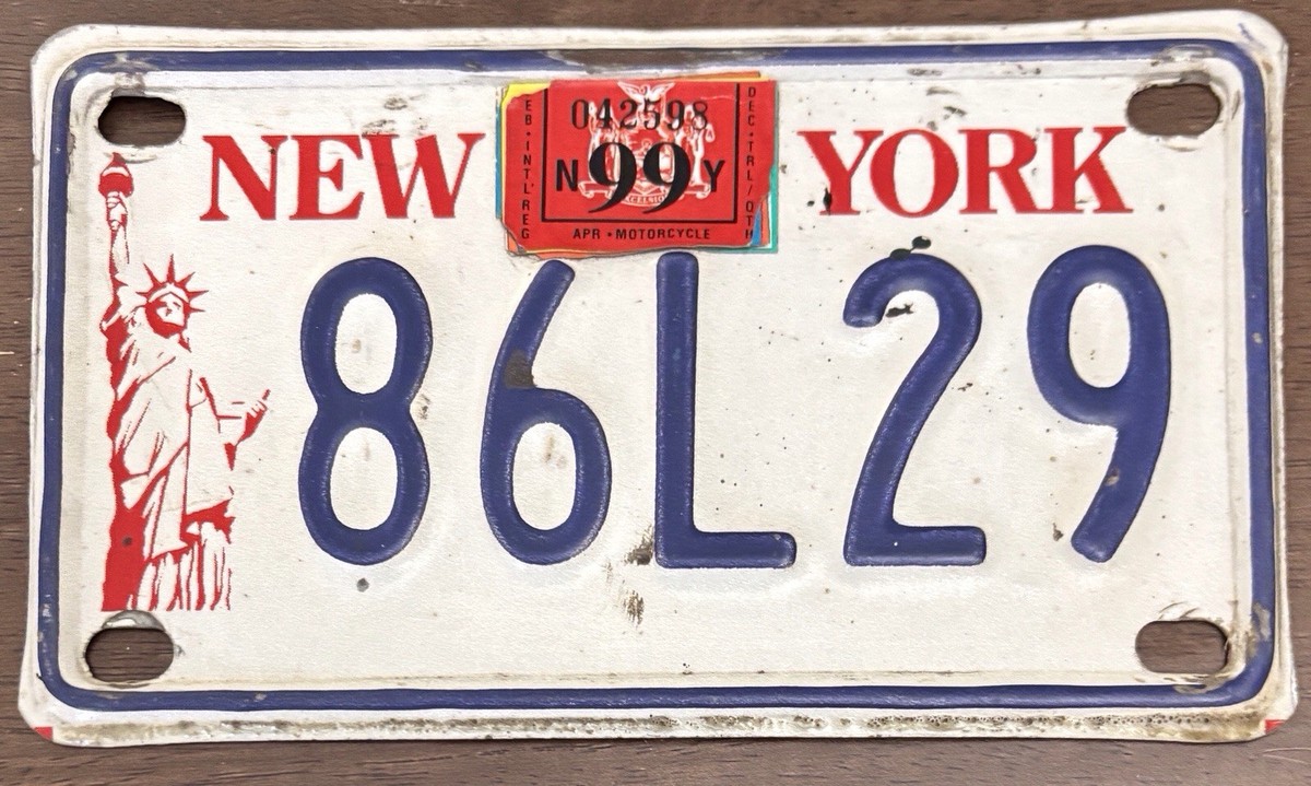 New York 1999 MOTORCYCLE License Plate # 86L29 | eBay