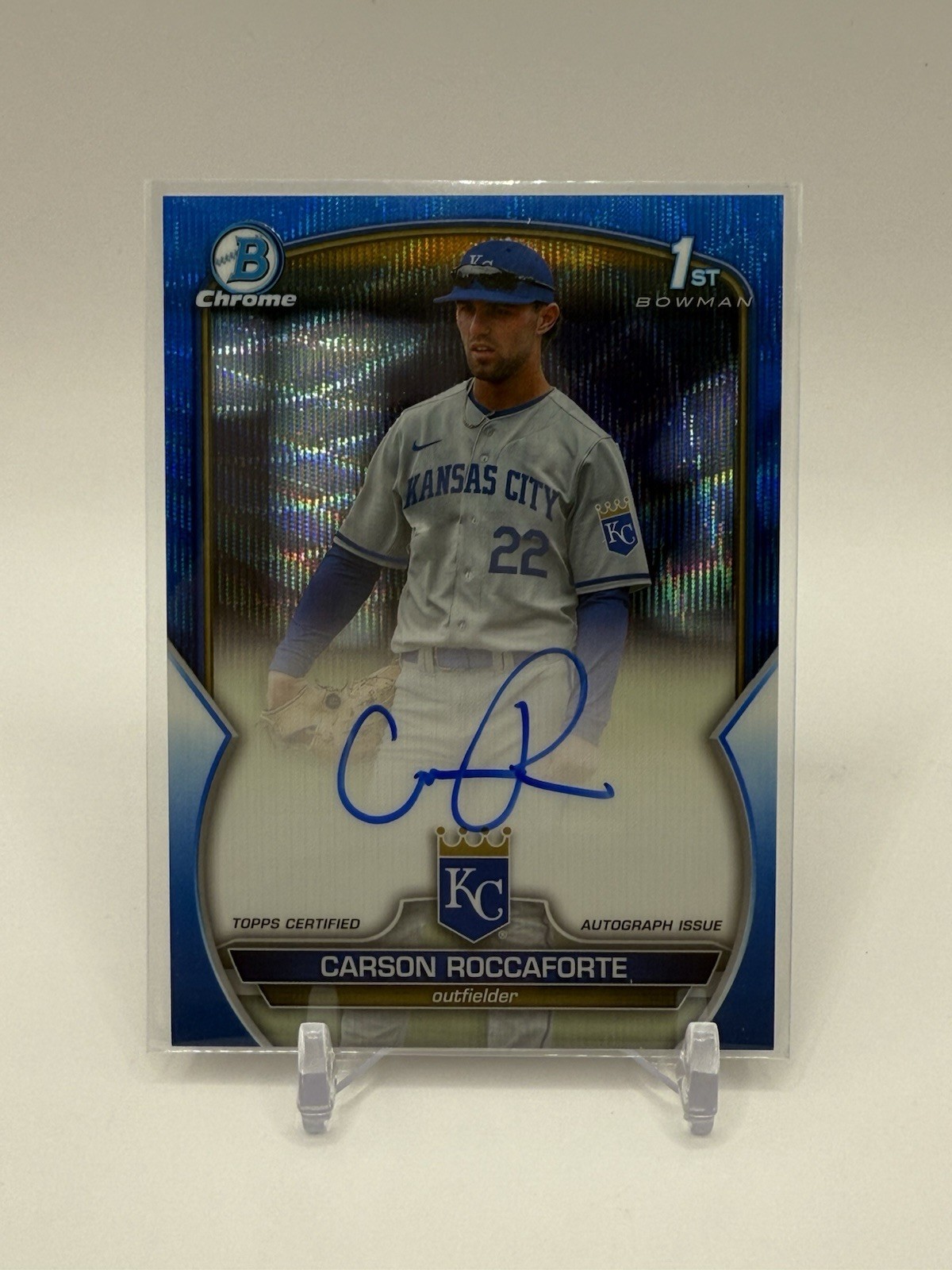CARSON ROCCAFORTE 2023 1st Bowman Chrome BLUE Wave Refractor AUTO /150 SP Royals