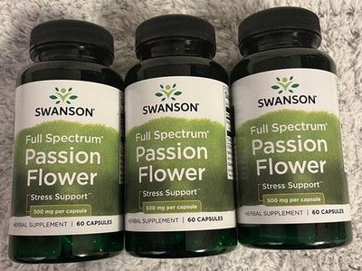 180 Caps Swanson Passion Flower 500 mg 3X 60 Caps for Anxiety & Insomnia