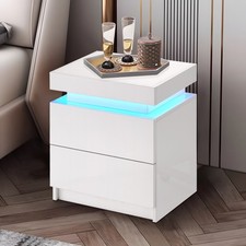 2 SchubladenWeiß Nachttisch LED Modern Schlafzimmer Möbel Seitenschränke Neu