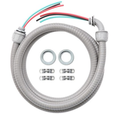 Power Whip Assembly Kit 1/2'' X 4ft Nonmetallic Liquid Tight With 10 Gauge Wire E