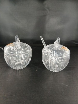 2 Vintage Cut Clear Crystal Nachtmann Bleikristall Jelly Honey Sugar Jar NWTS 