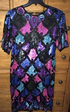 VTG 80s 90s Elegance by In Fashions Silk Sequin Beaded Cocktail Dress Jewel Sz L