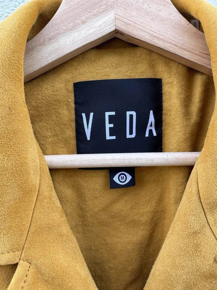 Chaqueta de Gamuza Veda Cabra Moto Motociclista Amarillo Mostaza Cremallera Asimétrica Cinturón Mujer M Foto 4 de 4