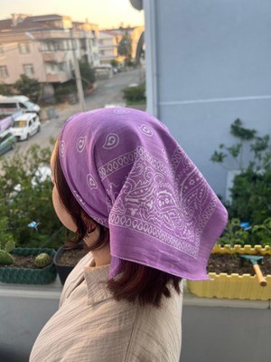 Lilac Paisley Cotton Bandana Boho Headscarf Hair Wrap Handmade Unique Vintage