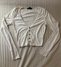 Forever 21 White Cropped Women  s Cardigan Sweater Button Up Size Small