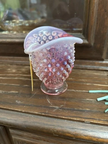 Fenton Wild Rose Overlay Hobnail Vase