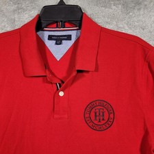 Tommy Hilfiger Polo Shirt Mens Large Red Short Sleeve Logo Cotton Casual