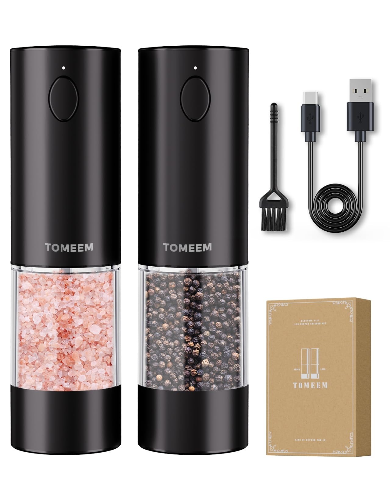 TOMEEM Upgraded Larger Capacity Electric Salt and Pepper Grinder Set Recharge...