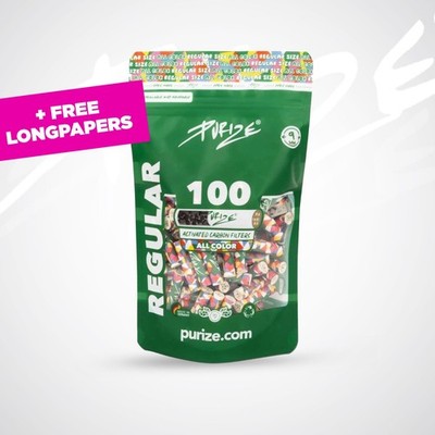 PURIZE Regular Size ALL COLOR Aktivkohlefilter Ø 9mm 100 stk. + Free Longpapers